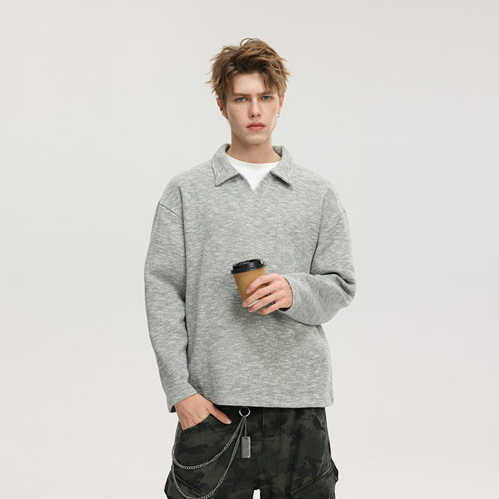 Herren Grobstrick-Kragenpullover mit V-Ausschnitt und Relaxed‑Fit Mune Fashion
