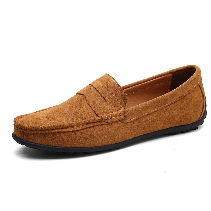 Men's elegant suede loafers with hand-stitched moccasin seam and non-slip rubber tread sole Mune Fashion
