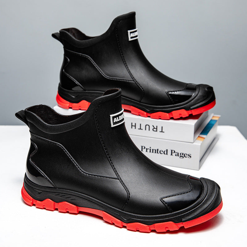 Men's Rubber Boots with Non-Slip Sole and Flexible Entry Mune