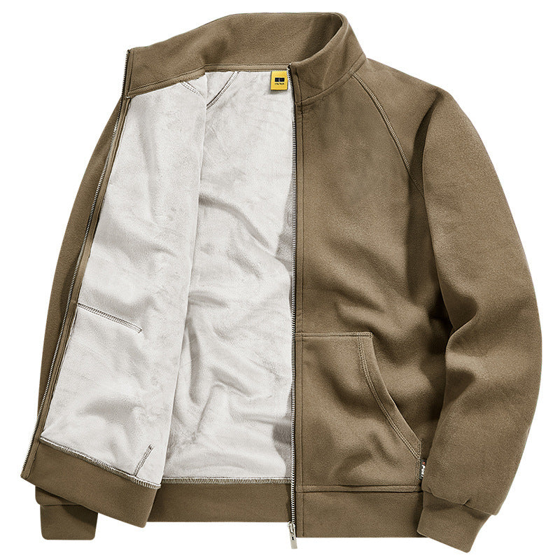 Men's Insulated Plush Lined Sweat Jacket with Stand-Up Collar and Concealed Inner Pockets Mune Fashion