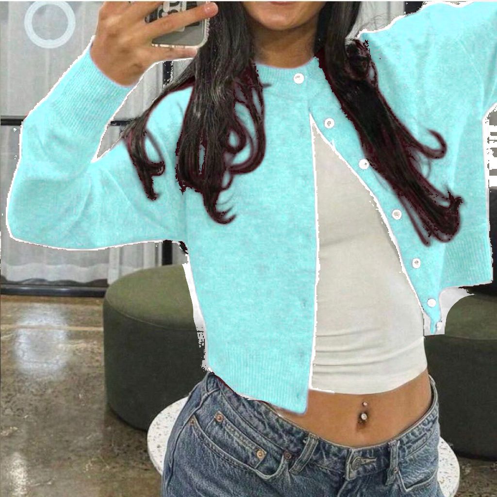 Women's Cropped Button Cardigan in Cropped Style with Round Neckline Mune Fashion