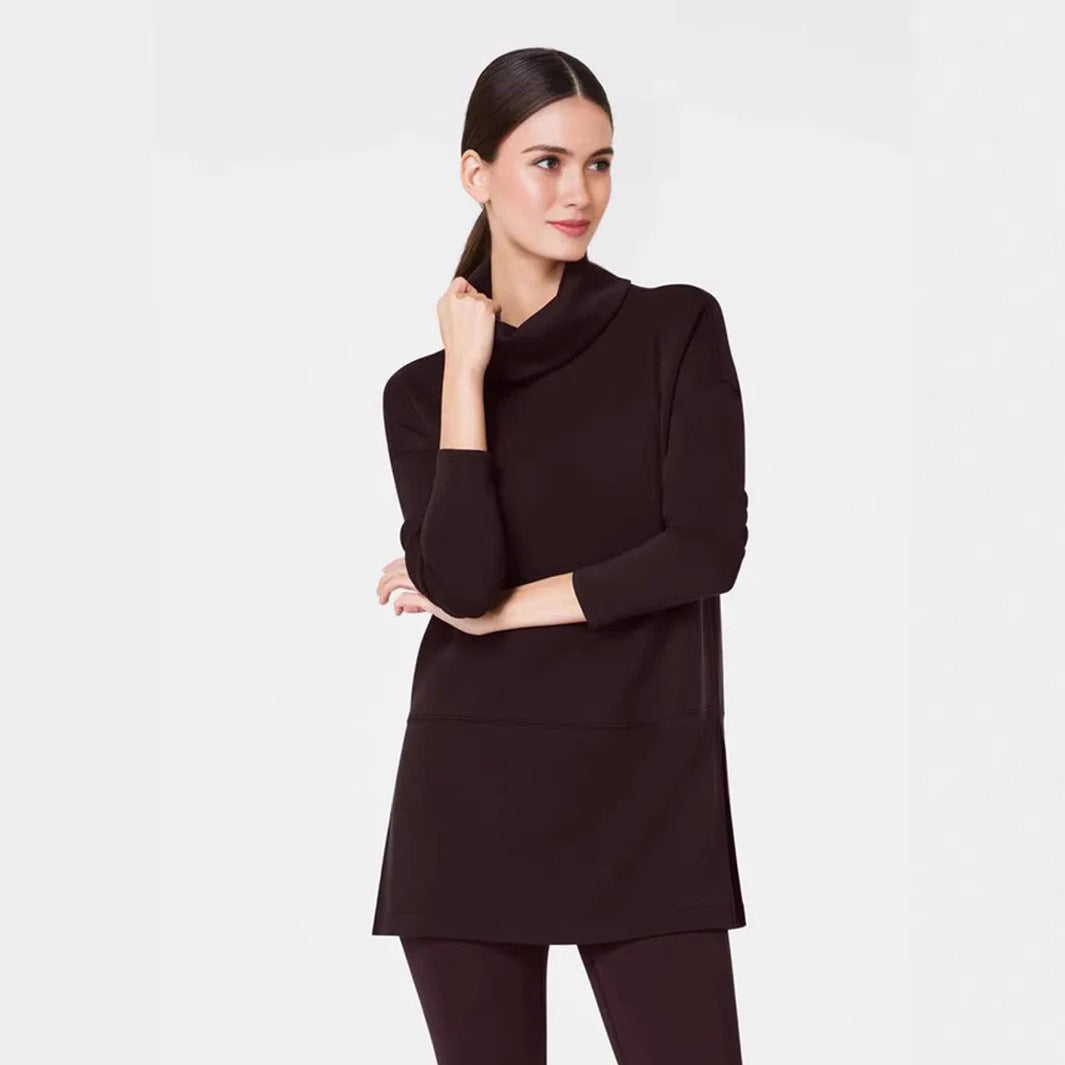 Women's Cozy Funnel Neck Tunic Sweater with Oversized Cut and Side Slits Mune Fashion