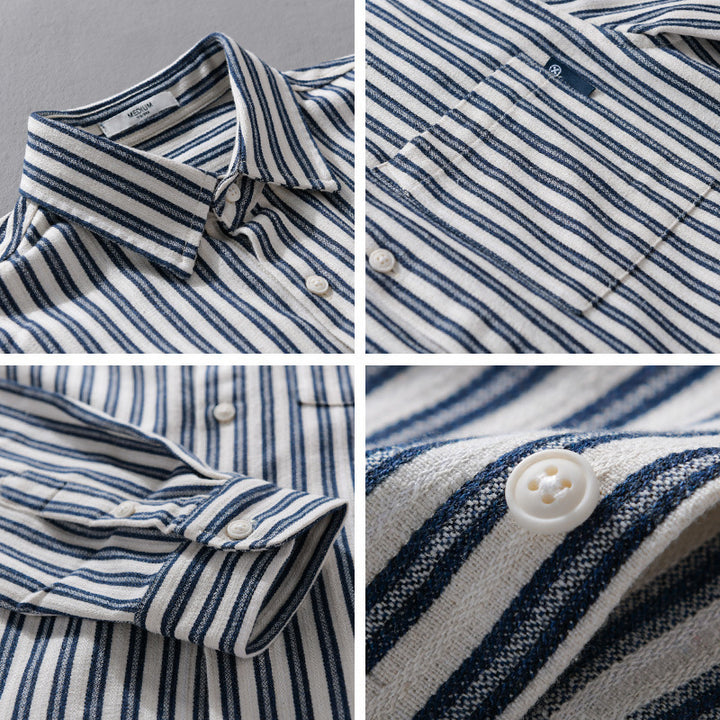 Men Striped Cotton Overshirt with Patch Chest Pocket and Soft Crinkle Finish Mune Fashion