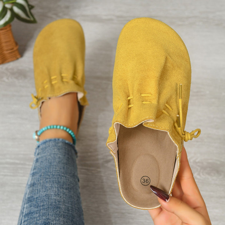 Ladies nan padded velour slip-on with teddy insole, soft insole and decorative lacing Mune Fashion