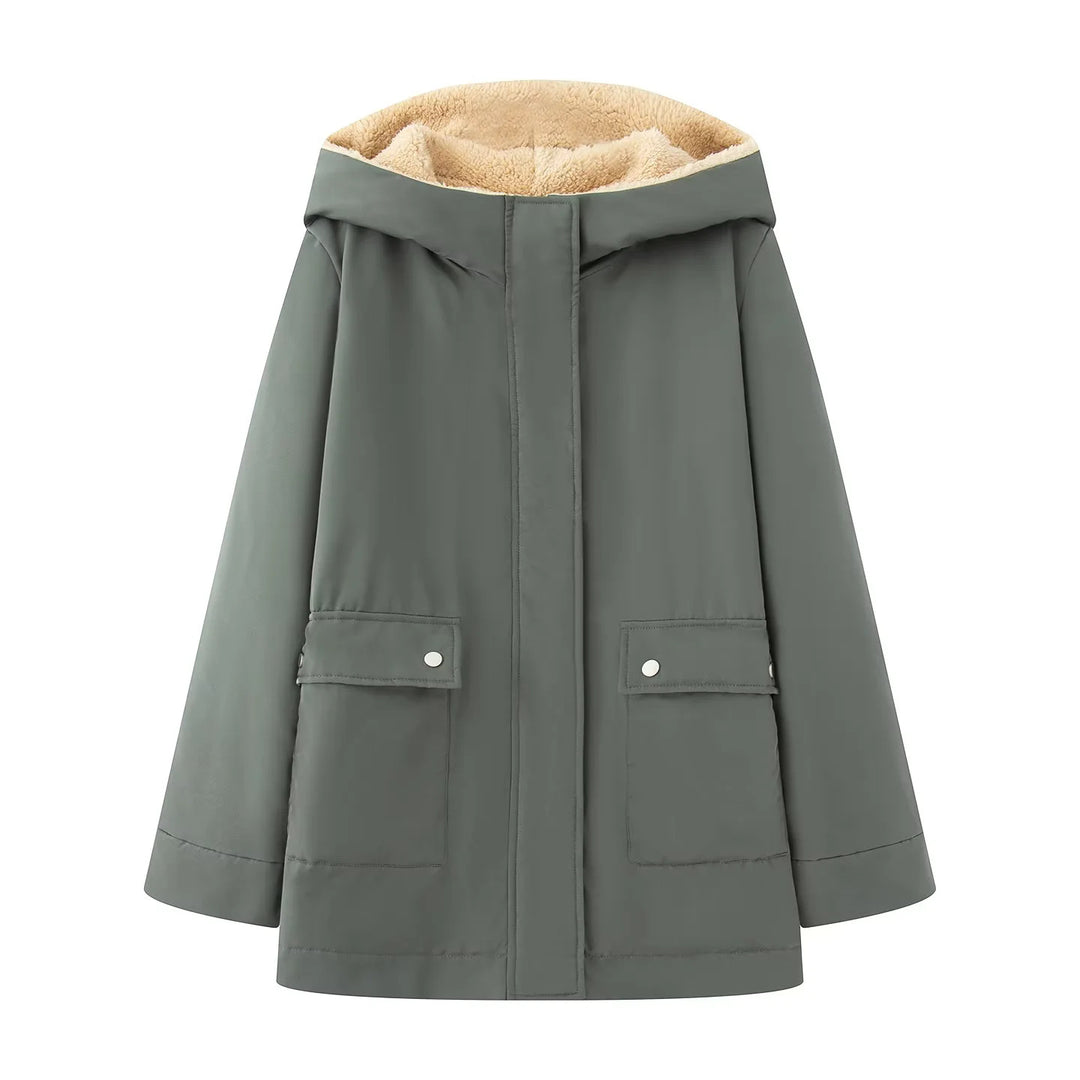 Women nan padded hooded parka with teddy lining, concealed zipper and large flap pockets Mune Fashion