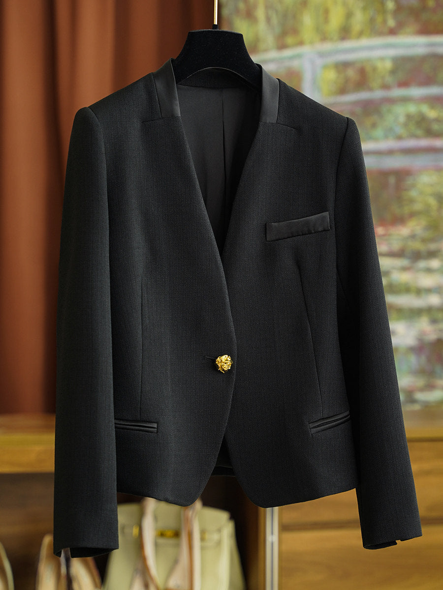Women's Classic Blazer with Shiny Button Mune Fashion