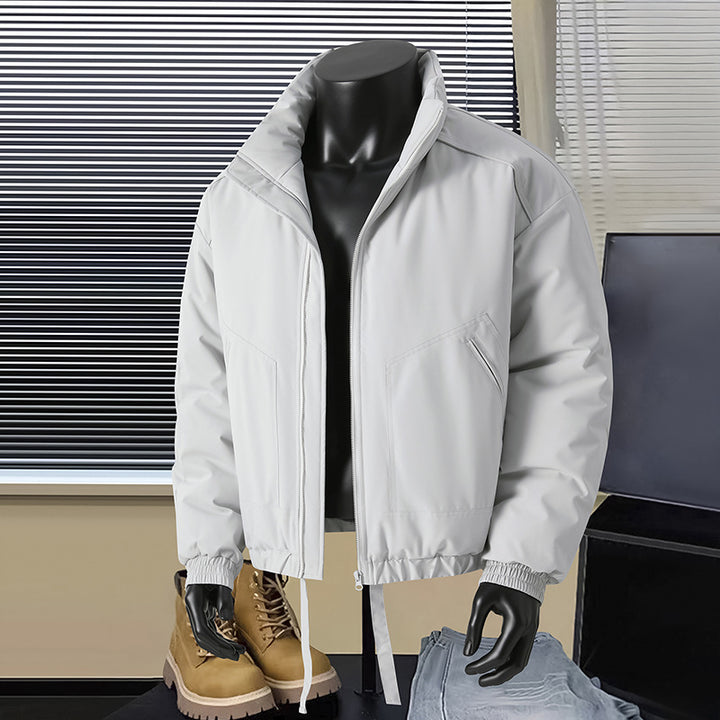 Men's thermal insulated short bomber jacket with stand-up collar and drawstring waistband Mune Fashion