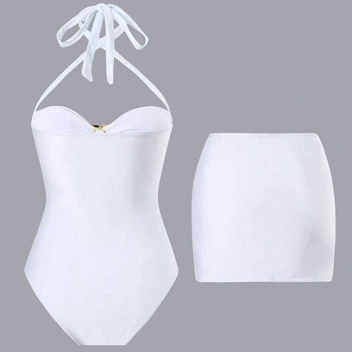 Women's one-piece swimsuit with stylish wrap design and golden accents Mune Fashion