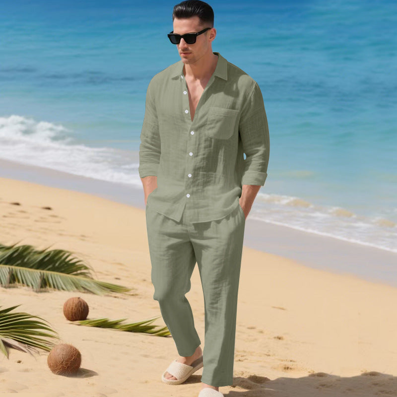 Men's lightweight linen outfit with stylish shirt and elegant pants Mune Fashion
