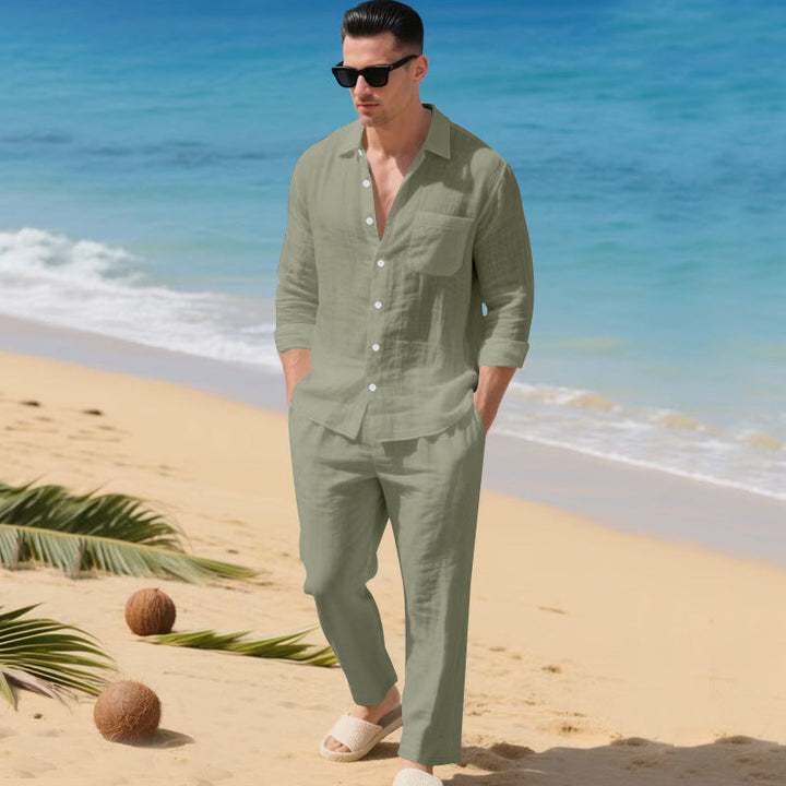 Men's lightweight linen outfit with stylish shirt and elegant pants Mune Fashion