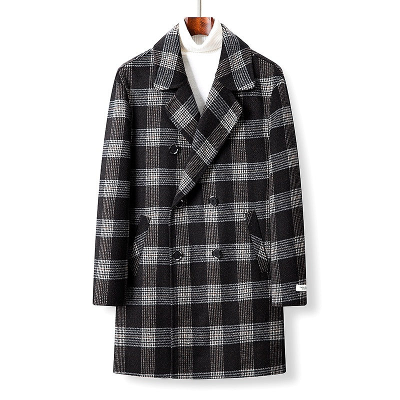 Men's tailored checked double-breasted overcoat Drune
