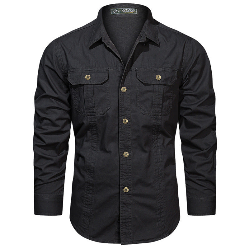 Men's long-sleeved cotton shirt with chest pockets and fitted cut Mune Fashion