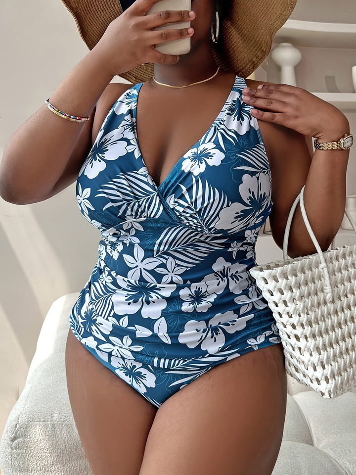 Women's Sporty Swimsuit with Floral Wrap Design Mune Fashion