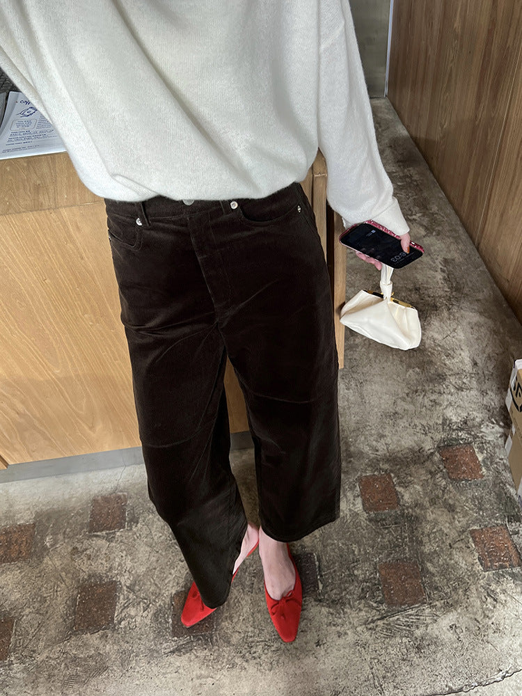 Women Elegant Wide Corduroy Trousers Mune Fashion