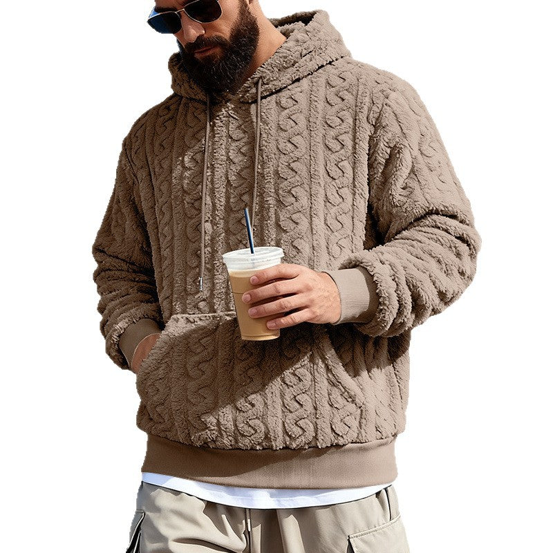 Men's Lined Sherpa Hoodie with Cable Knit Pattern and Hood Mune Fashion
