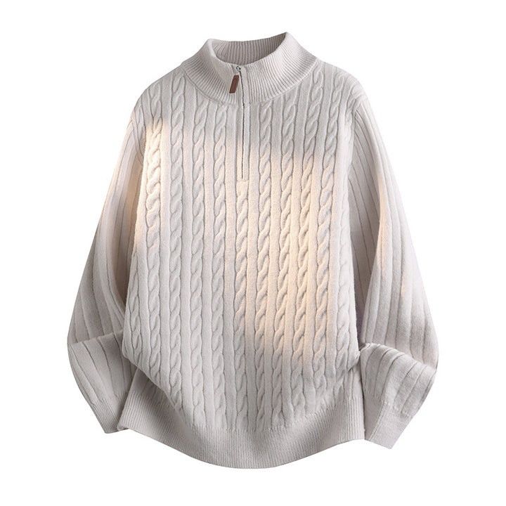 Women's Fashionable Knit Sweater with Stand-Up Collar and Zipper Mune Fashion