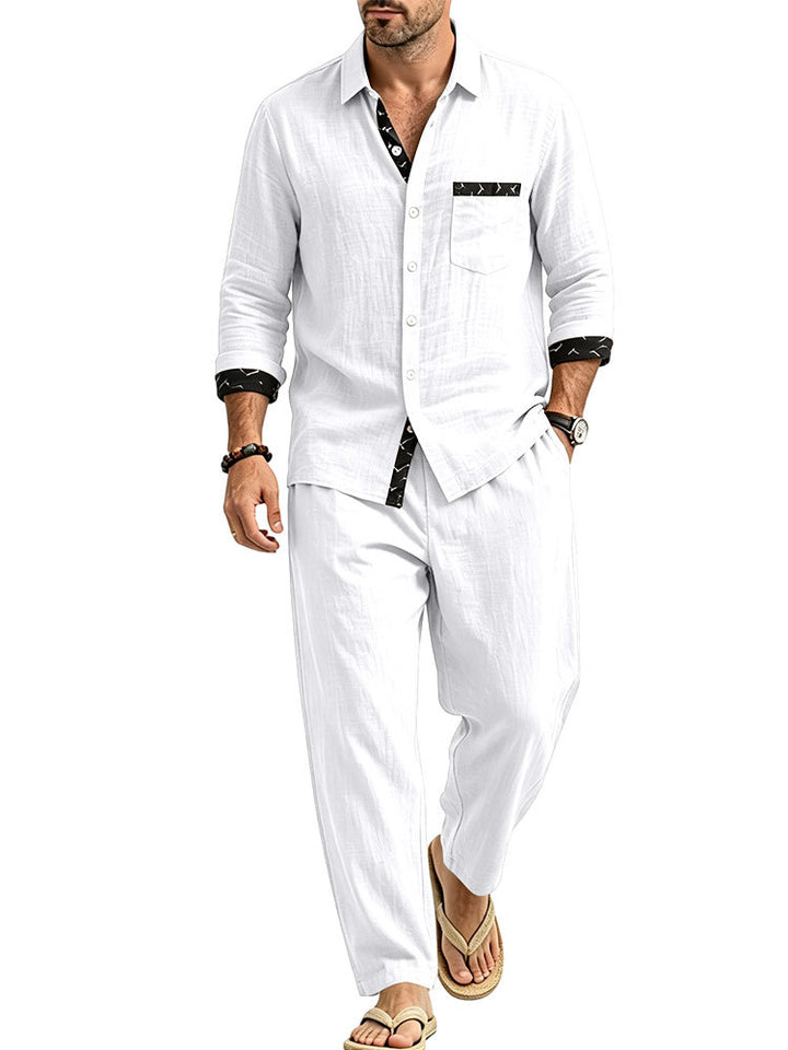 Men's Lightweight Linen Look Casual Set with Shirt and Relax Pants Mune Fashion