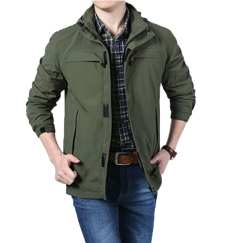 Men's Lightweight Utility Field Jacket with Hood, Zipper, and Multifunction Pockets Mune Fashion