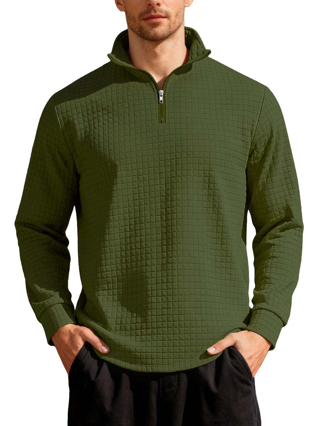 Men's Nano Square Structured Comfort Half Zip Sweater with Stand Collar and Light Padding Mune Fashion