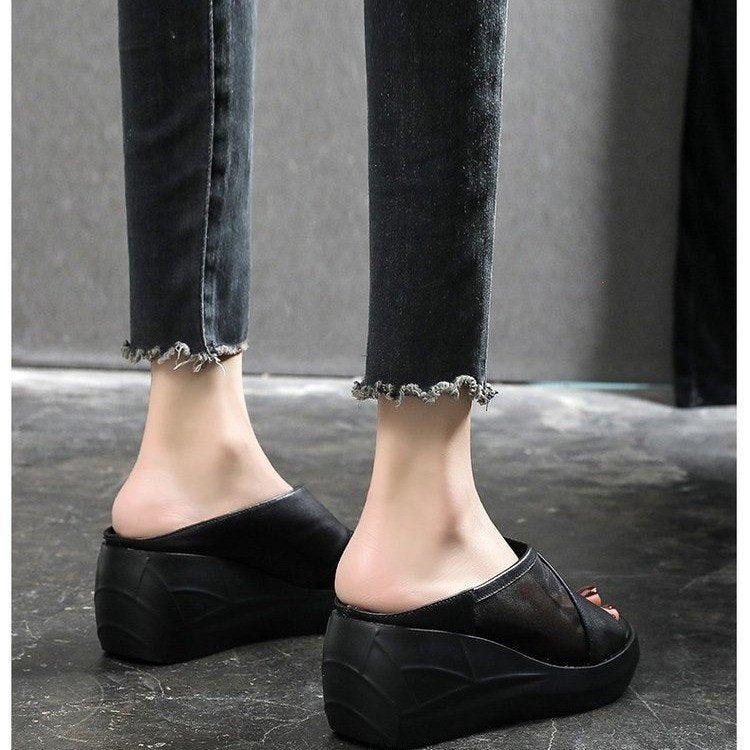 Women's wedge heeled slide sandals with breathable mesh upper Mune Fashion