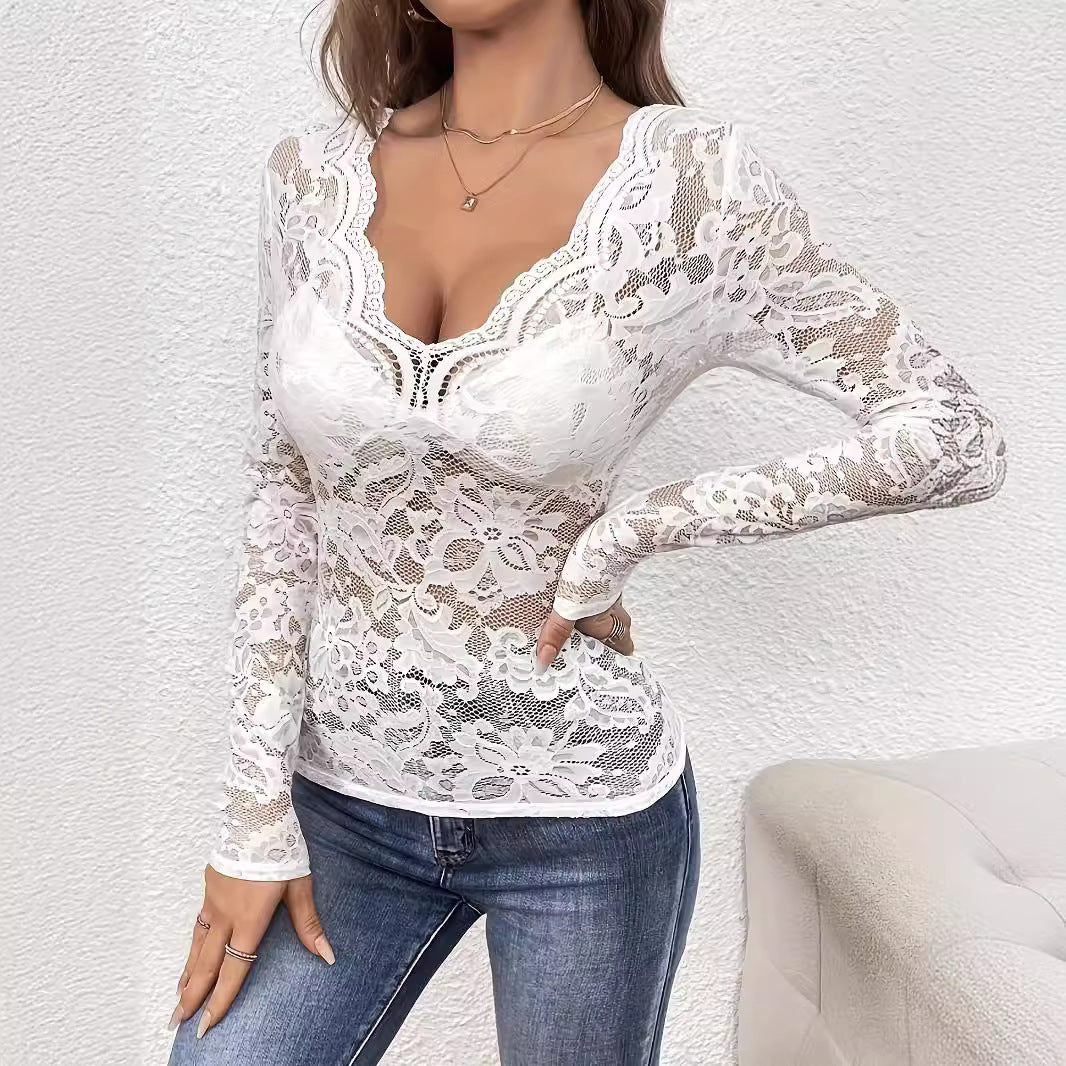 Women's figure-hugging lace corset top with V-neck and integrated bustier Mune Fashion