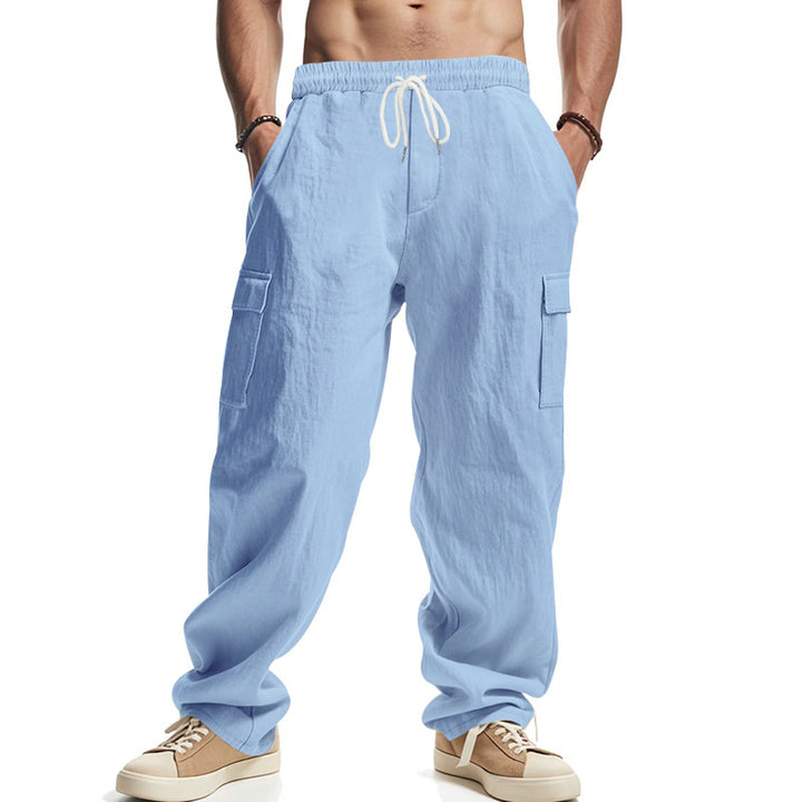 Men's wide cargo pants with flap pockets, elastic comfort waistband, and turned-up hem Mune Fashion