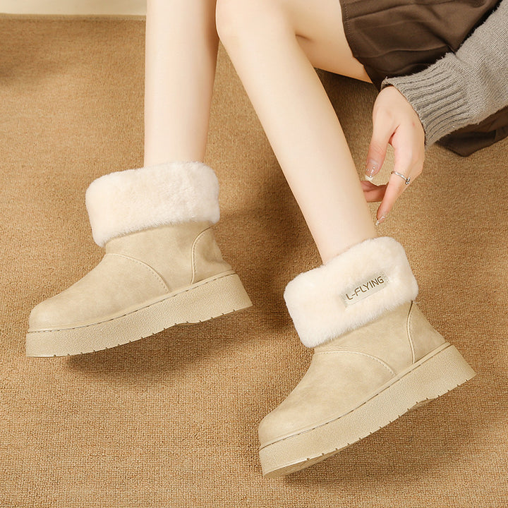 Women's Fleece-Lined Platform Ankle Boots with Cozy Faux Fur Cuffs