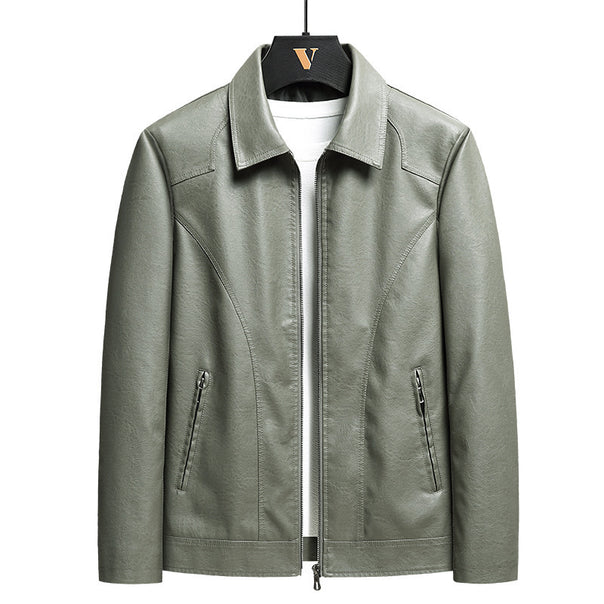 Men's slim faux leather bomber jacket with shirt collar and ergonomic seam details Mune Fashion