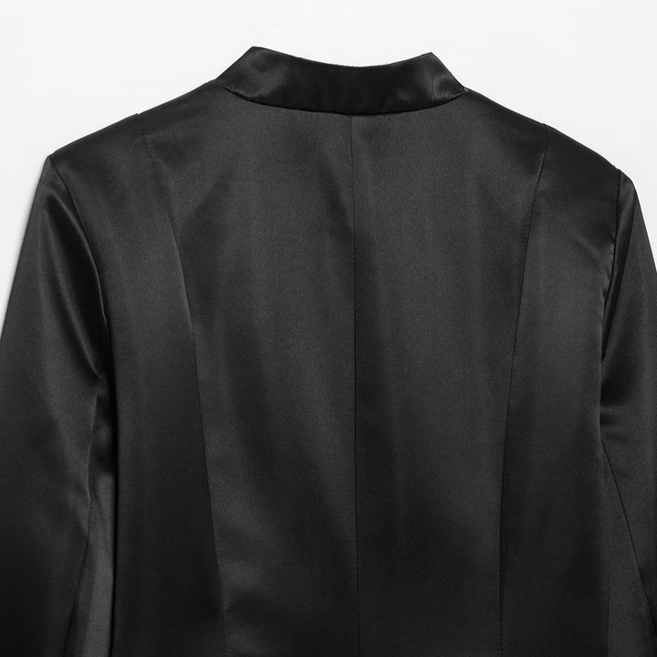 Women's satin jacket in Chinese style with stand-up collar and decorative knot closures Mune Fashion