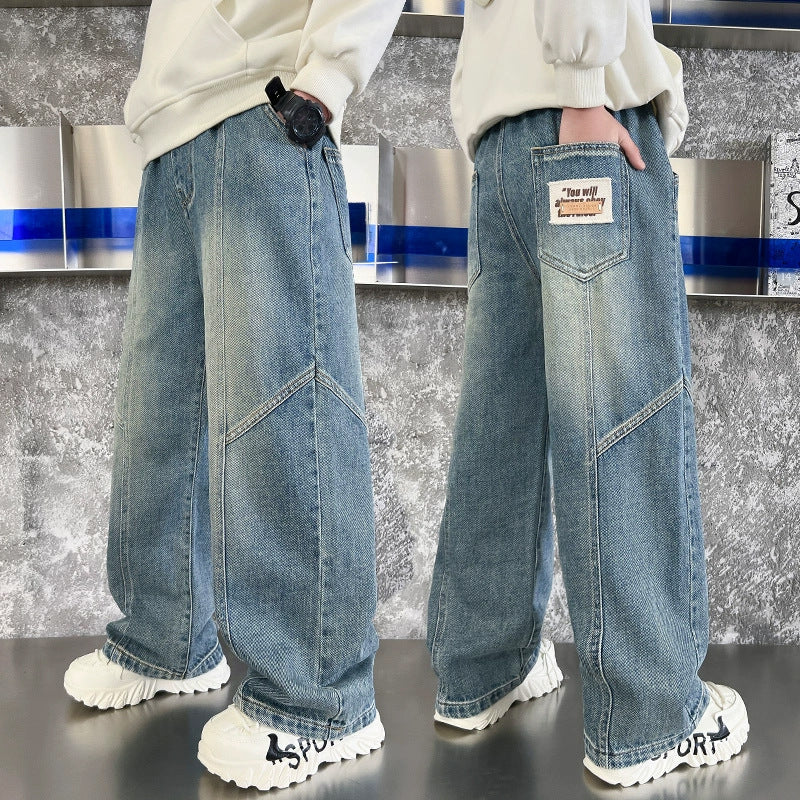 Boys wide denim pants with unique design Mune Fashion