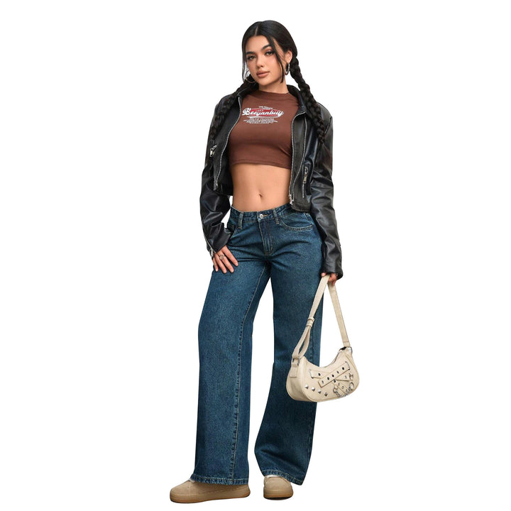 Women High-waisted wide Vintage Denim Pants Mune Fashion