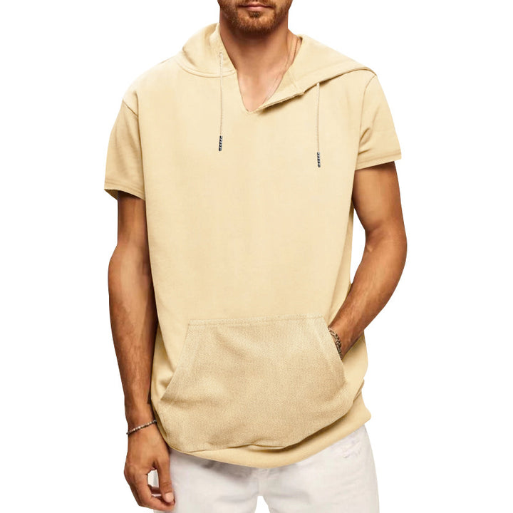 Men's casual short-sleeve hoodie shirt in a loose fit with kangaroo pocket and drawstring Mune Fashion