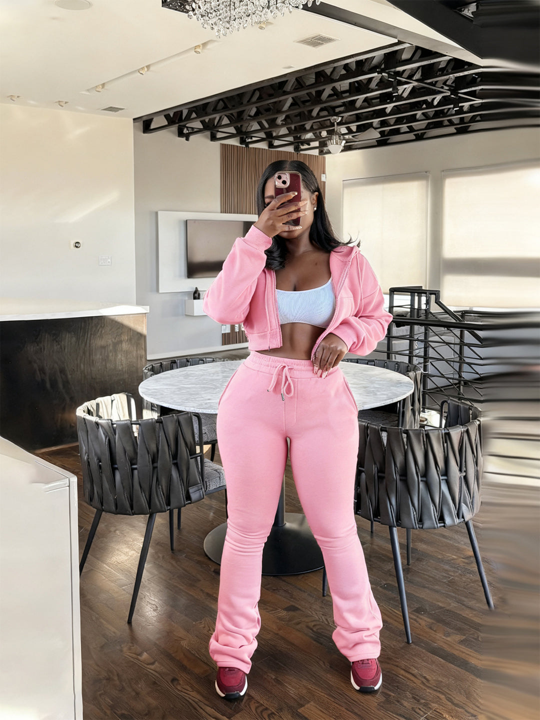 Women's cropped zip hoodie and high-waist jogger set with drawstring and lightly gathered ankle cuffs Mune Fashion