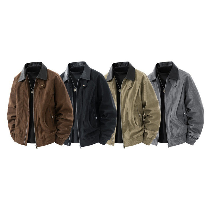 Men's nano cord jacket with contrasting faux leather collar, concealed zipper and practical flap pockets Mune Fashion