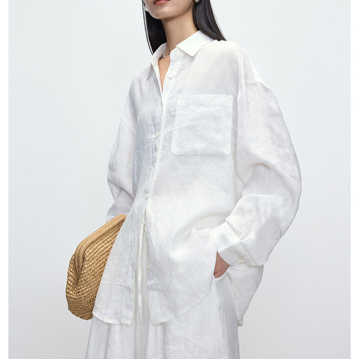 Women High-Quality Linen Blouse with Long Sleeves Mune Fashion