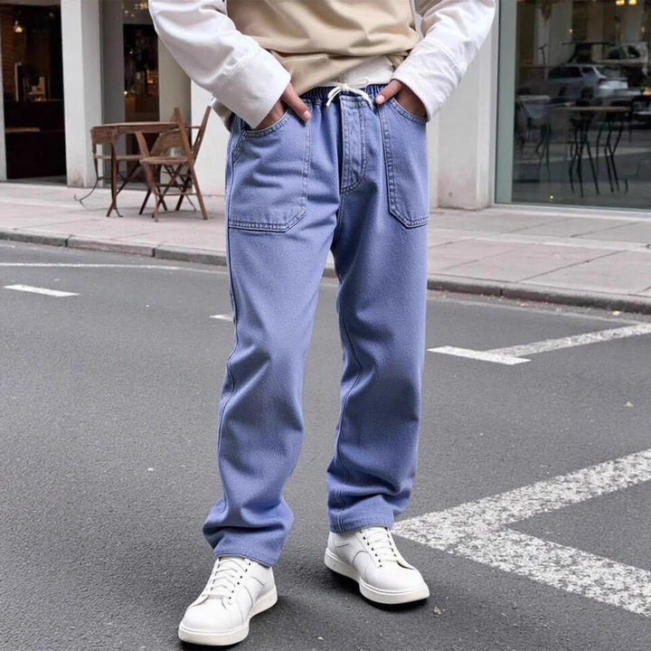 Men's Casual Denim Pants with Adjustable Waist and Deep Pockets Mune Fashion