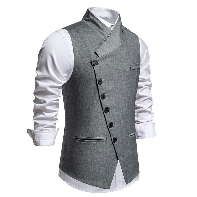 Men's nan asymmetrical double-breasted suit vest with diagonal button placket and tailored silhouette Mune Fashion