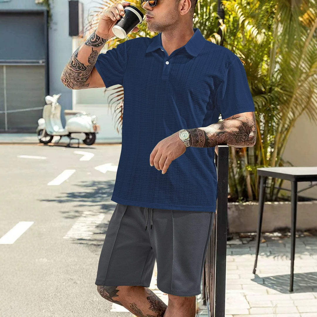 Men's light structured short sleeve polo with shirt collar and single button placket Mune Fashion