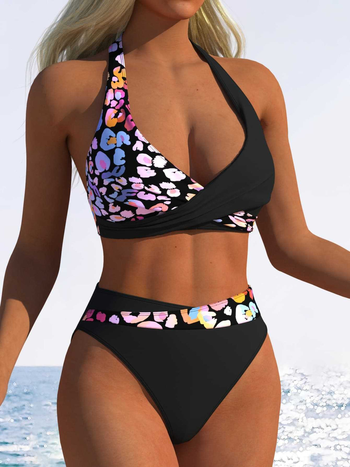Ladies High-Cut Bikini Set with Fashionable Wrap Top and Elastic Waist Mune Fashion