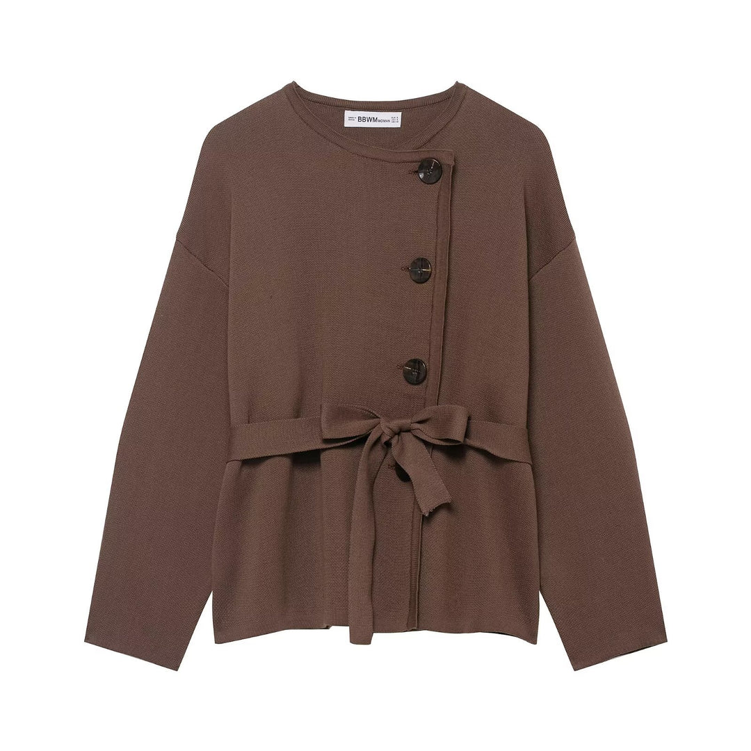 Women’s cardigan with asymmetric button placket and waist belt Mune Fashion