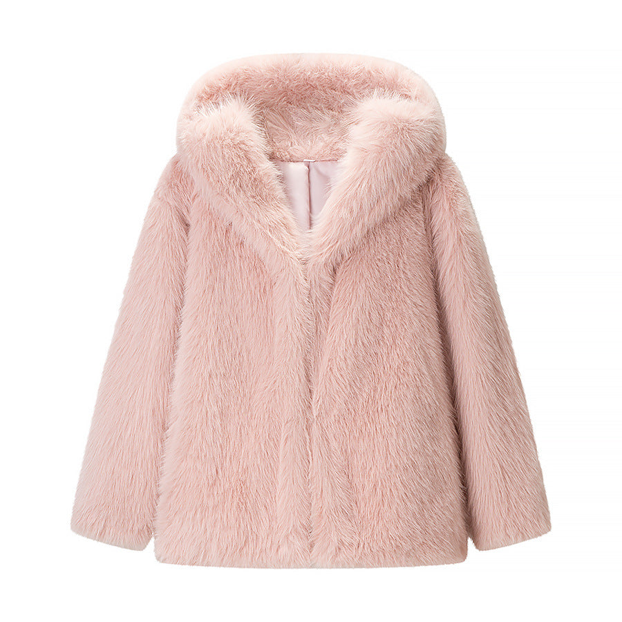 Women Short Jacket made of Faux Fur with Voluminous Shawl Collar and Oversize Silhouette Mune Fashion