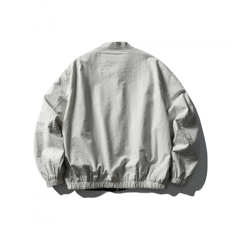 Unisex Light Oversized Bomber Jacket Made of Textured Fabric with Stand-Up Collar and Elastic Hem Mune Fashion