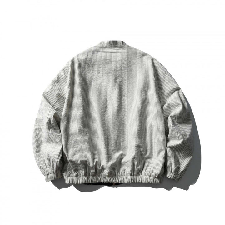 Unisex Light Oversized Bomber Jacket Made of Textured Fabric with Stand-Up Collar and Elastic Hem Mune Fashion