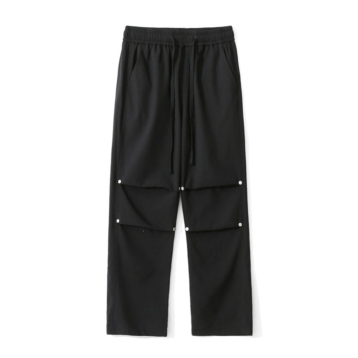 Women Loose Fit Cargo Pants with Snap Button Panels and Drawstring Waist Mune Fashion