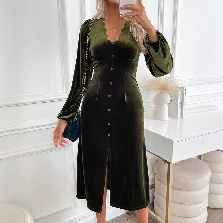Women Elegant Wrap Dress with Button Details Mune Fashion