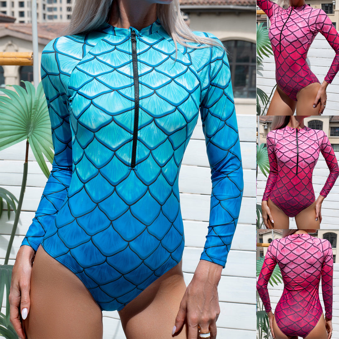 Women’s Long Sleeve Swimsuit with Trendy Fish Scale Design Mune Fashion
