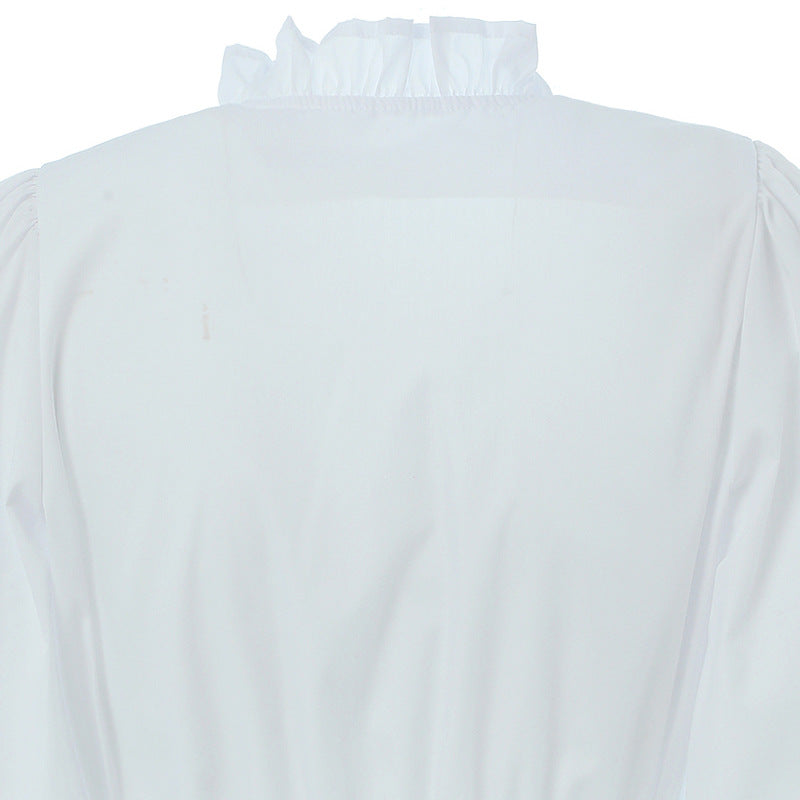 Women's Ruffled Crop Blouse with V-Neck, Gathered Front and Elastic Hem Mune Fashion