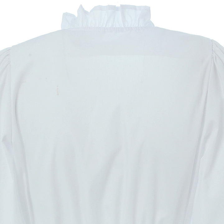 Women's Ruffled Crop Blouse with V-Neck, Gathered Front and Elastic Hem Mune Fashion