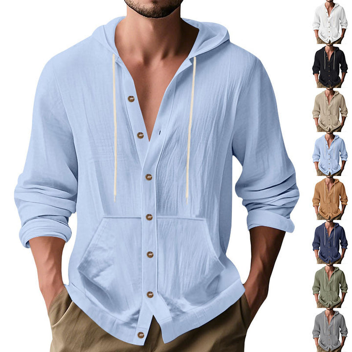 Men's casual hoodie jacket with button placket and kangaroo pocket Mune Fashion