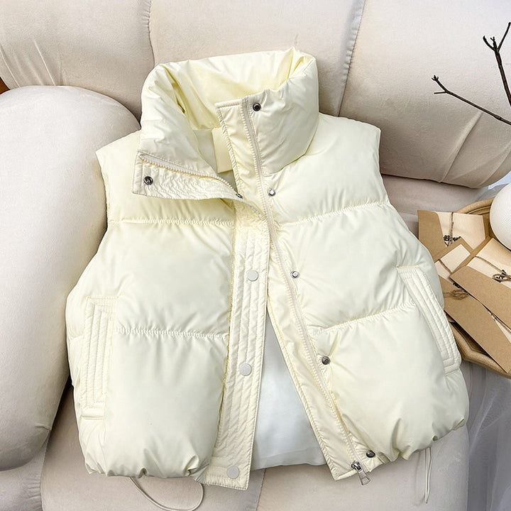Women Quilted Padded Vest with High Collar and Drawstring Mune Fashion